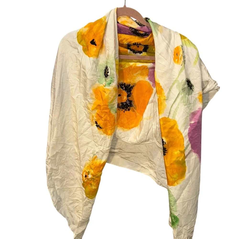 Spring Poppies Floral orange purple print scarf shawl pareo 54